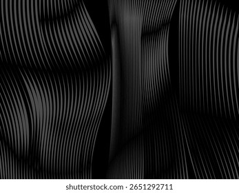 The black abstract background is patterned with dark gray thin lines that curve and wavy dynamically, creating a modern and elegant visual texture.