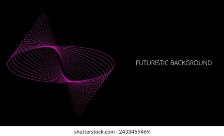 Black abstract background with pink outline swirl, modern geometric pattern, blended lines, space orbit, gravity lines