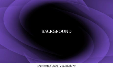 Black abstract background with purple sharp wavy lines and gradient transition, dynamic swirl shape. 