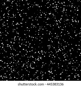 Black abstract background with random white circles, dots, film grain, noise, grunge texture for design concepts, banners, posters, web, presentations and prints. Vector illustration