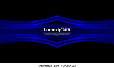 Black abstract background. Realistic blue wave lines with shadows.Vector Illustration For Wallpaper, Banner, Background, Card, landing page , etc