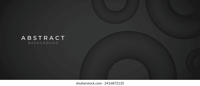 Black Abstract Background. Realistic Futuristic wallpaper with Circle Geometric Shapes. Dark Black Backdrop 3D Style Vector Illustration