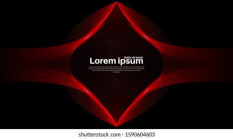 Black abstract background. Realistic red wave lines with shadows.Vector Illustration For Wallpaper, Banner, Background, Card, landing page , etc