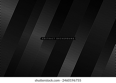 black abstract background with realistic silver diagonal vector line pattern