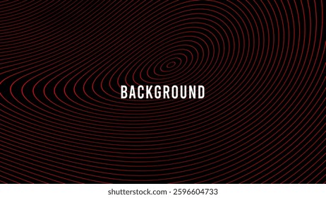 Black abstract background with red outline circles, wavy lines and gradient transition, dynamic swirl shape.	
