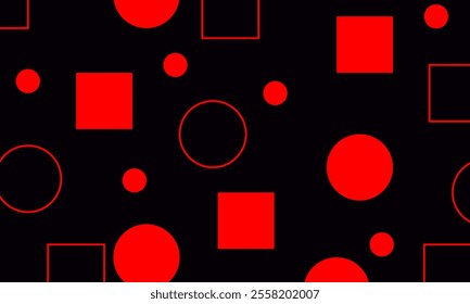 Black abstract background with red square and circle motifs