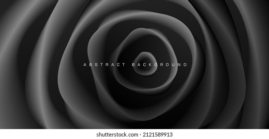 Fondo abstracto negro con pétalos de rosa creando textura, ilustración de volumen 3d de una flor de rosa, fondo de pantalla moderno