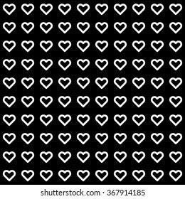 Black abstract background with seamless Valentines white heart signs pattern for logo, design concepts, banners, labels, prints, web, apps, UI. 14th february. Vector illustration.