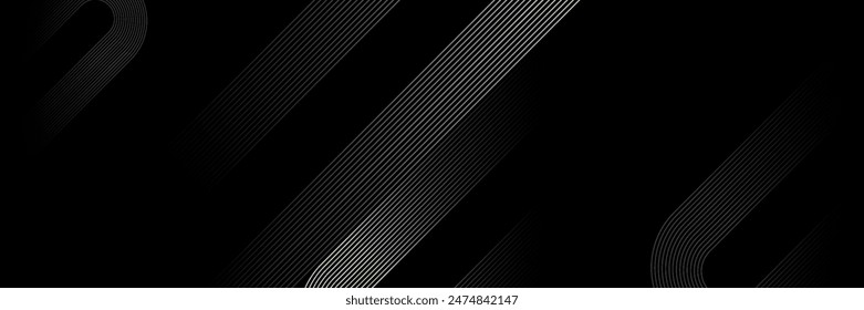 Fondo abstracto negro con líneas geométricas doradas brillantes. Patrón de líneas redondeadas diagonales oscuras de lujo. Diseño elegante. eps10.