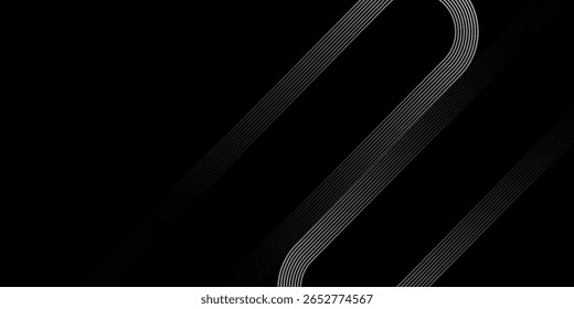 Schwarzer abstrakter Hintergrund mit leuchtenden goldenen geometrischen Linien. Luxuriöse dunkle diagonale abgerundete Linien Muster. Elegantes Design.