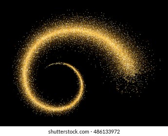 Black abstract background with shining spiral. Vector illustration.