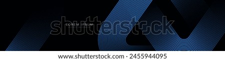 Black abstract background. Shiny blue geometric lines pattern. Modern graphic design element. Futuristic concept. Horizontal banner template with space for your text. Vector illustration