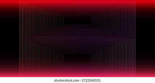 Fondo abstracto negro con líneas geométricas brillantes. Moderno patrón de línea cuadrada púrpura brillante. Elegante Diseño gráfico con una combinación de color rojo brillante. Concepto de tecnología futurista.