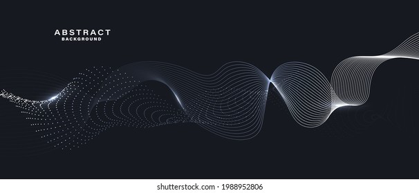 Black abstract background with shiny smooth lines. Digital future technology concept. vector illustration.