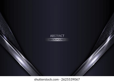 Black Abstract Background With Silver Metalic Diagonal Shapes Vector Illustration. Modern Black With Silver Shapes with lines golden glowing. Vector illustration