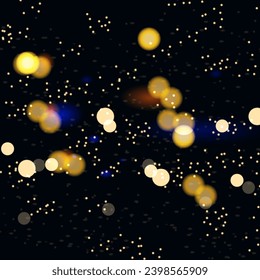 Black abstract background with sparkling yellow bokeh.Vector illustration.