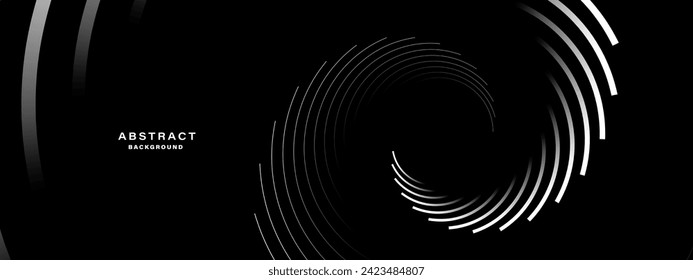 Black abstract background with spiral shapes. Technology futuristic template. Vector illustration.