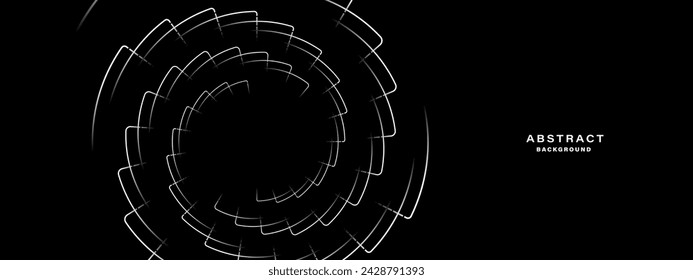 Schwarzer abstrakter Hintergrund mit Spiralformen. Technologie futuristische Vorlage. Vektorgrafik.