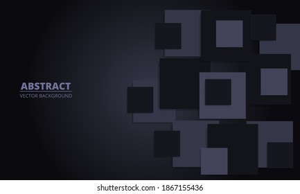 Black abstract background with square shapes. Dark modern banner.