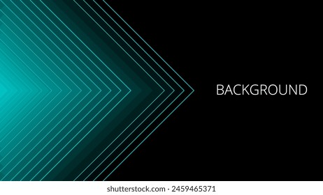 Black abstract background with teal green triangular pattern, modern geometric texture, diagonal rays and angles