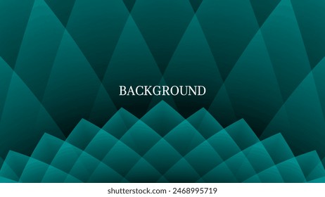 Black abstract background with teal green triangular and rhombic pattern, flower shape, modern geometric texture	
