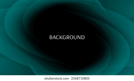 Black abstract background with teal sharp wavy lines and gradient transition, dynamic swirl shape.