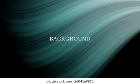 Black abstract background with teal and white pattern, dynamic waves, wind blow