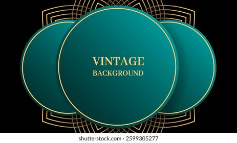 Black abstract background with three teal rounds and mandala pattern. Shiny poster	