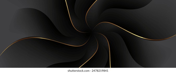 black abstract background with twirl golden lines texture