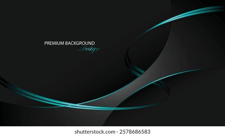Black abstract background vector design. Luxury black background with curved ribbon. Blue and black background. Suit for brochure, poster, banner, web design, card, voucher, certificate, billboard