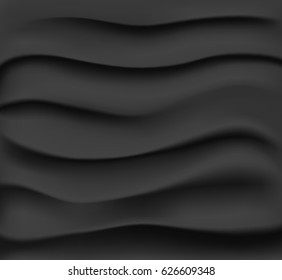 Black abstract background with waves. Delicate and unusual silk texture. Vector design illustration.