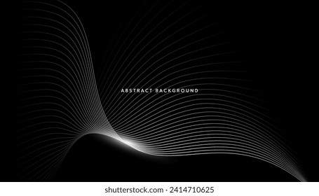 Black abstract background with white curves