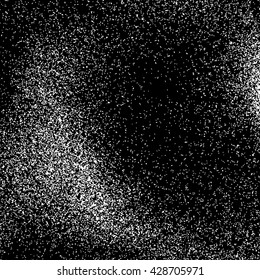 Black abstract background with white film grain, noise, dotwork, halftone, grunge texture for design concepts, banners, posters, wallpapers, web, presentations and prints. Vector illustration.