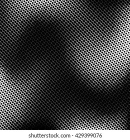 Black abstract background with black and white halftone texture, dotwork, circles pattern for design concepts, banners, posters, wallpapers, web, presentations and prints. Vector illustration.