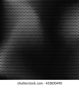 Black abstract background with black and white halftone texture, dotwork, circles pattern for design concepts, banners, posters, wallpapers, web, presentations and prints. Vector illustration.