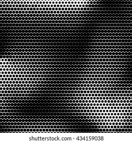 Black abstract background with black and white halftone texture, dotwork, circles pattern for design concepts, banners, posters, wallpapers, web, presentations and prints. Vector illustration.
