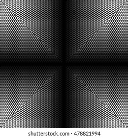 Black abstract background with black and white halftone texture, dot work, circles pattern for design concepts, banners, posters, wallpapers, web, presentations and prints. Vector illustration.


