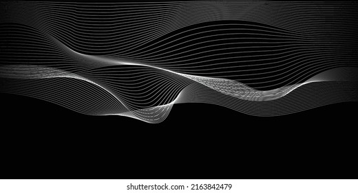 Fondo abstracto negro y onda de línea blanca