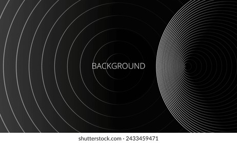 Black abstract background with white pattern, modern geometric texture, blended lines, gradient circles, space orbit