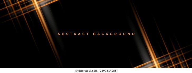 Black abstract background with yellow stripes. Modern dark wide abstract banner design. Vector illustration