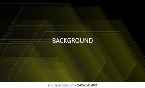Black abstract background with yellow transparent pattern, modern geometric texture, diagonal rays and angles, hexagons	