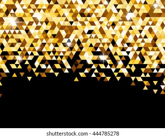 Black abstract background with yellow triangles. Vector illustration.