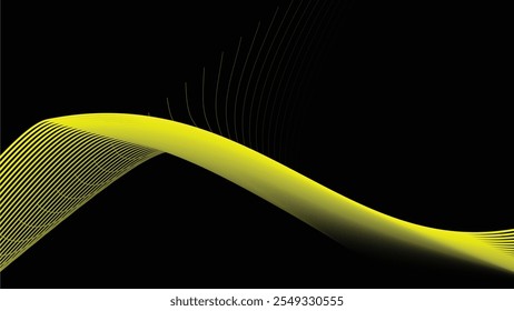 Black abstract backround with yellow curve line for backdrop or presentation