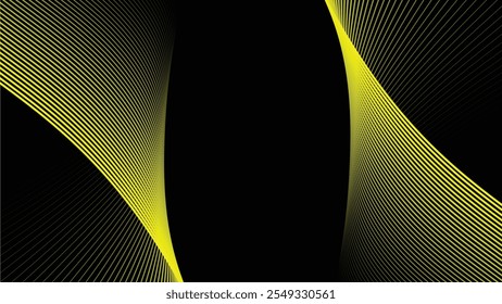 Fundo abstrato preto com linha de curva amarela para o fundo ou apresentação