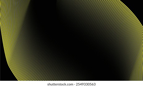 Fondo abstracto negro con línea de curva amarilla para el telón de fondo o la presentación