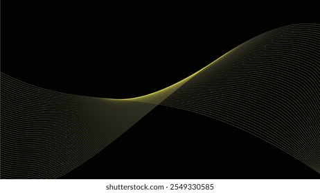 Fundo abstrato preto com linha de curva amarela para o fundo ou apresentação