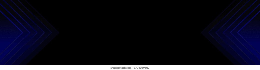 Black abstract banner with blue triangular pattern, modern geometric texture, diagonal rays and angles