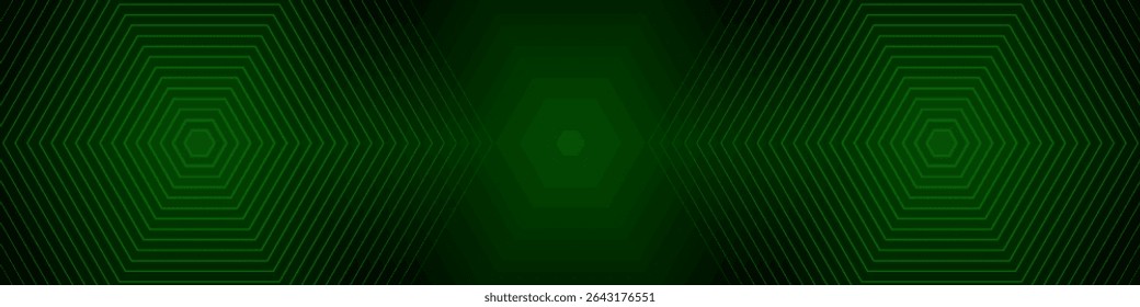 Black abstract banner with green triangular pattern, modern geometric texture, diagonal rays and angles, hexagons