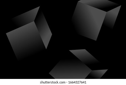Schwarz abstrakter Banner mit einem luxuriösen Farbverlauf von geometrischen Elementen. Neutraler, reichhaltiger Hintergrund mit Würfeln für Premium-Webdesign, Tapeten, Wickelpapier, Drucke, Textilien. Vektorillustration quadratische Abbildung