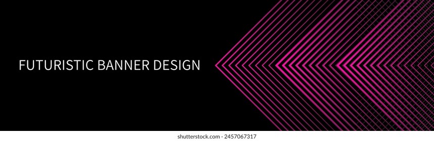 Black abstract banner with pink triangular pattern, modern geometric texture, diagonal rays and angles. Background template	